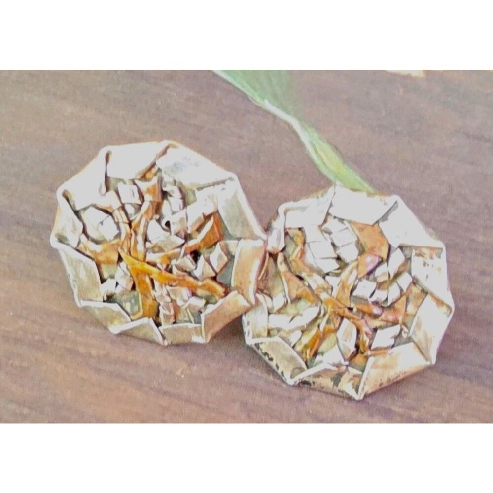 Sterling Silver 925 Octagon Textured Stud Earrings Butterfly Back Pair  1" each